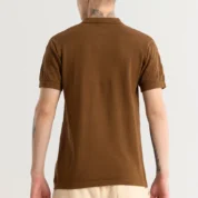 Brown Textured Slim Fit Polo T-Shirt for Men – Cotton Half Sleeve Casual Wear