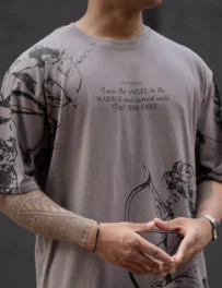 Grey Oversized Printed T-Shirt for Men – Cotton Blend Casual Streetwear | India Store Mart