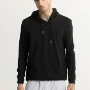 Black Relaxed Fit Hoodie for Men – Textured Casual & College Wear