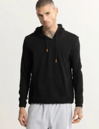 Black Relaxed Fit Hoodie for Men – Textured Casual & College Wear