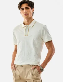 White Textured Polo T-Shirt for Men – 100% Cotton Regular Fit Casual Wear | India Store Mart