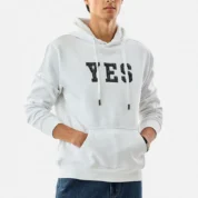 White Graphic Hoodie with YES Print – Cotton-Poly Blend Regular Fit Streetwear
