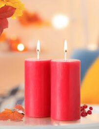 IRIS Wax Home Fragrances Pack of 2 – Peach Pomegranate Scented Pillar Candles, 160g Each (2"x4"), Damask Rose Collection