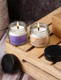 AuraDecor Scented Soy Wax Jar Candle – Long-Lasting Aromatherapy Candles (French Lavender + Vanilla Caramel), Perfect Gift for Home & Office