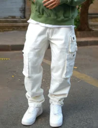 White Baggy Fit Patch Pocket Denim Jeans for Men – 100% Cotton Casual Wear | India Store Mart