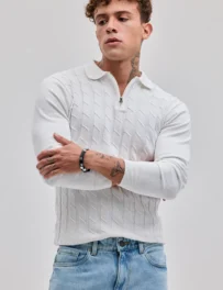 White Printed Slim Fit Polo T-Shirt for Men – Cotton Full Sleeve Casual Wear | India Store Mart