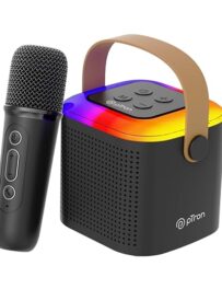 pTron Newly Launched Fusion Tunes 10W Mini Bluetooth Speaker with Wireless Karaoke Mic, 8Hrs Playtime, Vivid RGB Lights, Voice Effects, Multi-Play Modes BT5.1/TF Card & Type-C Charging Port (Black)